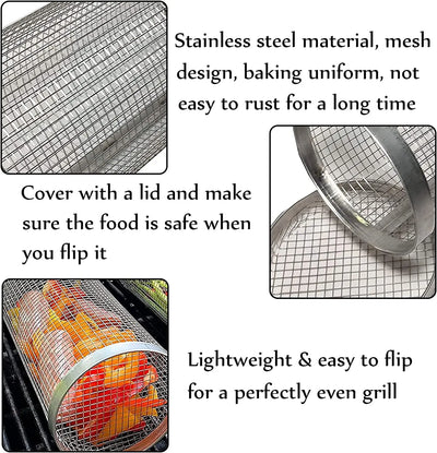 Rolling BBQ Grill Basket