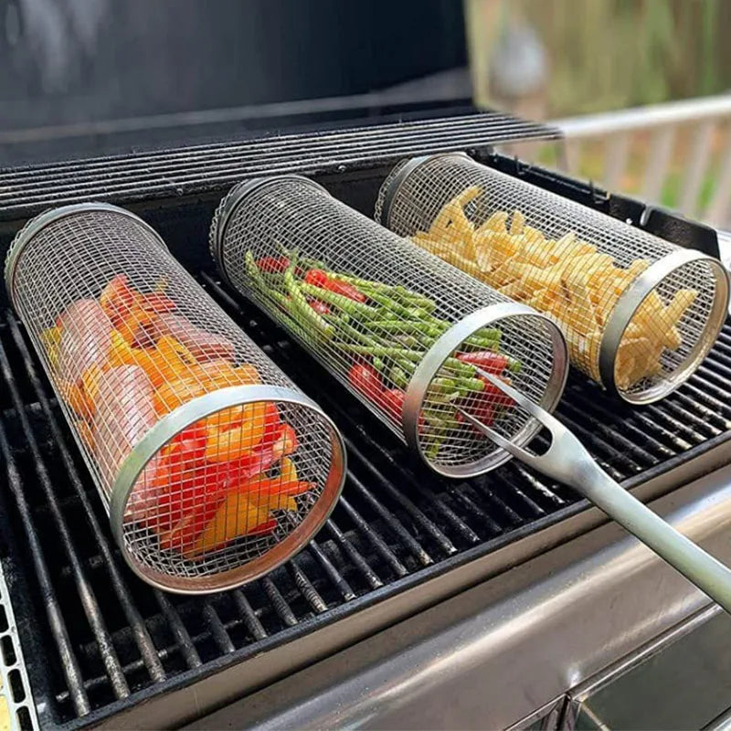 Rolling BBQ Grill Basket