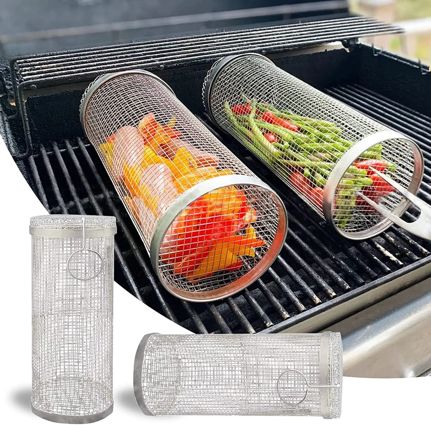 Rolling BBQ Grill Basket